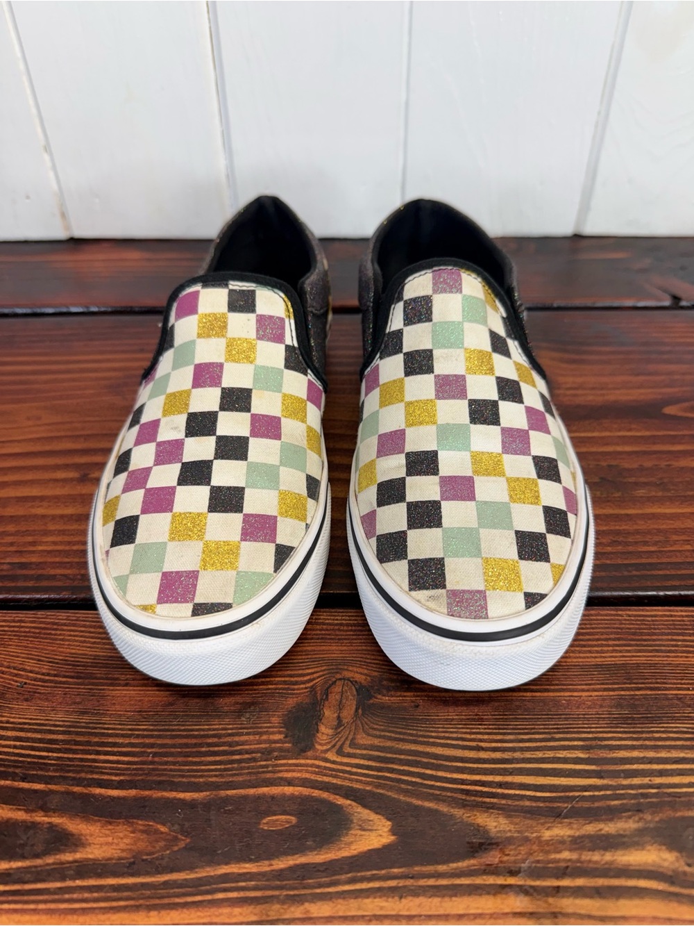 Vans Classic Slip-On Glitter Checkerboard Multicolor Women’s Size 8.5